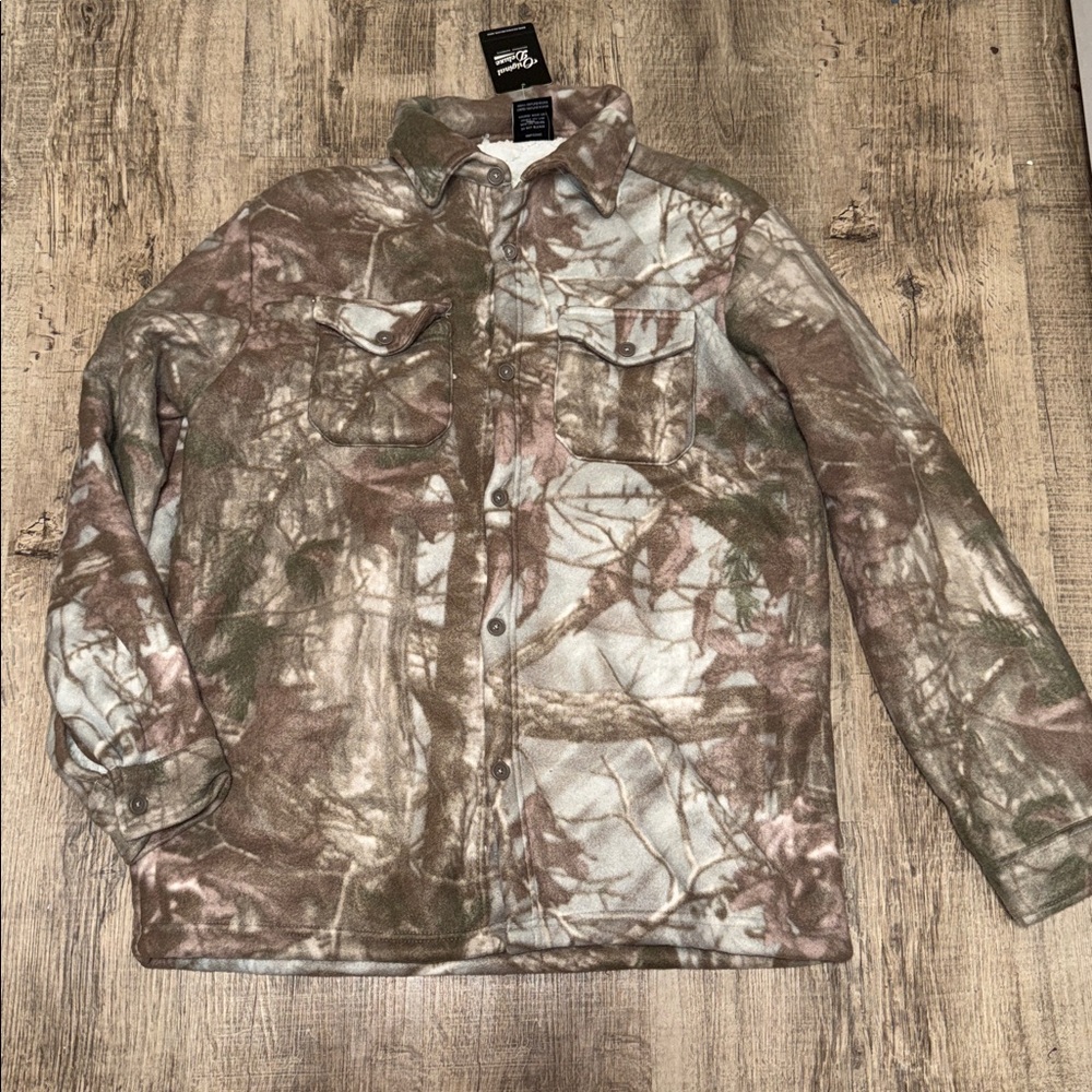 Men's Camo Fleece Button-Up Jacket - Brown/Green/Gray